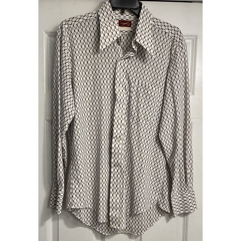 Vtg Men's Mesh Button Up Sz 16 Large Patriot Shirt Tapered Tails 50s 60s Retro
